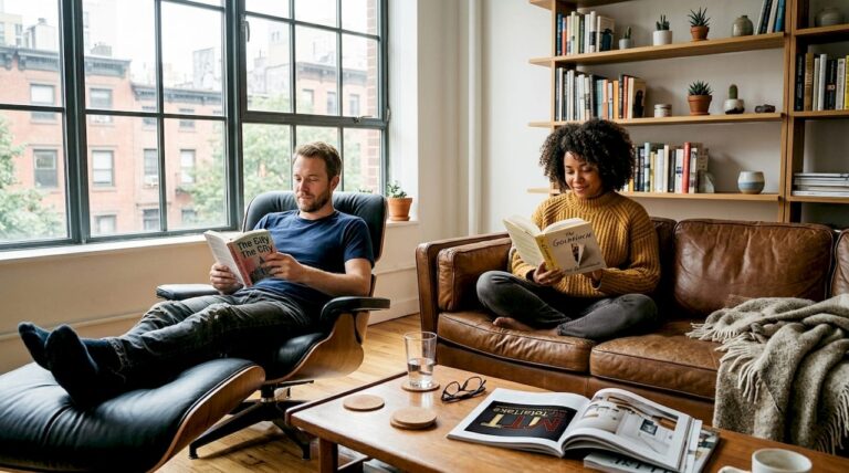 Urban living room with designer furniture in use