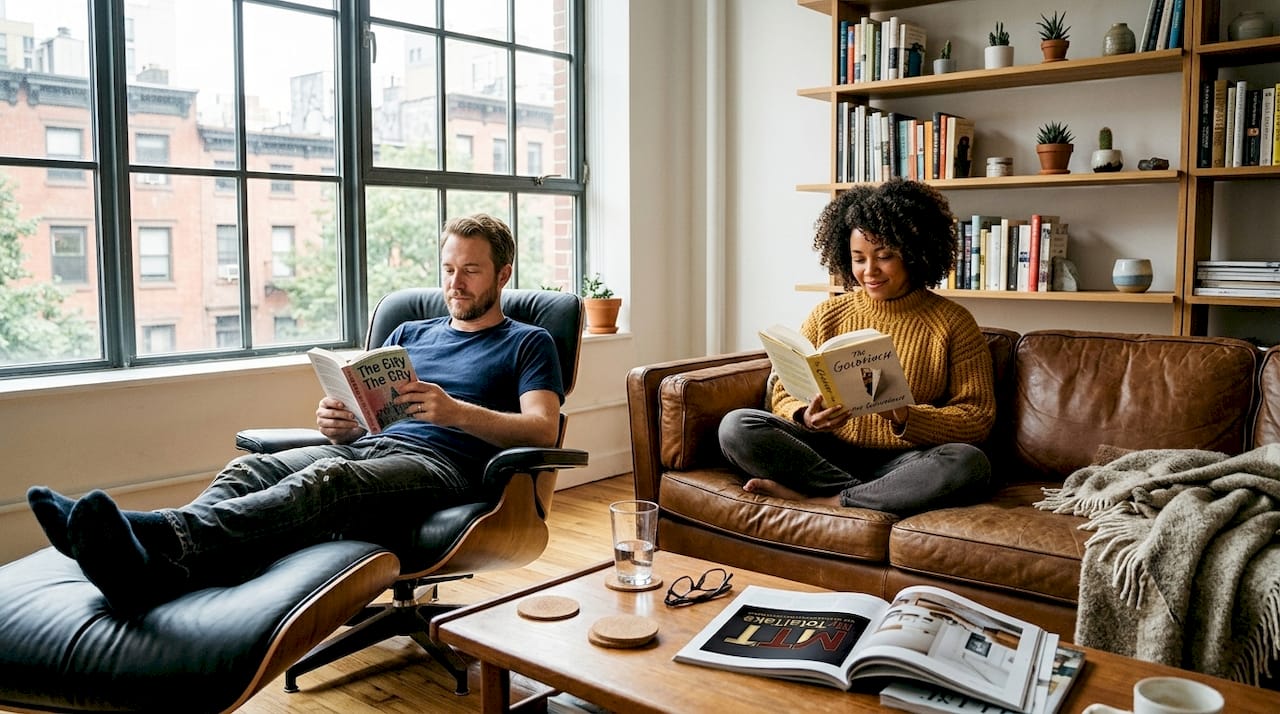 Urban living room with designer furniture in use
