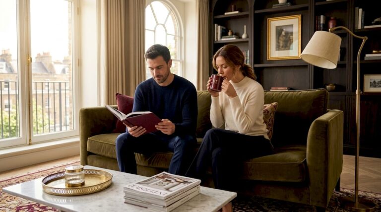 Couple enjoying modern luxury living room