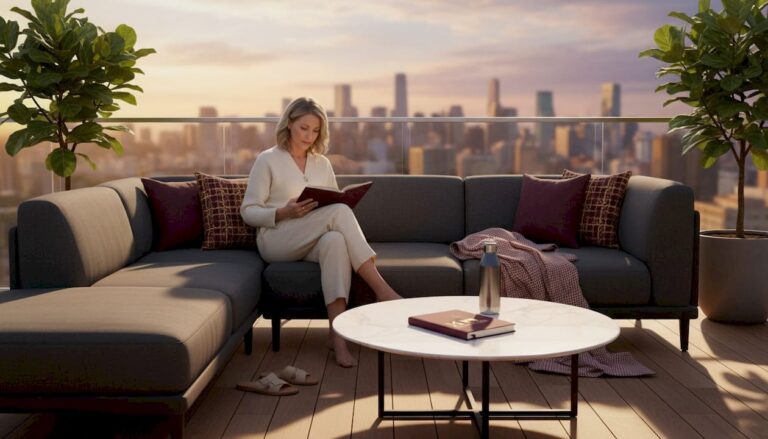 Luxury modular sofa on rooftop terrace