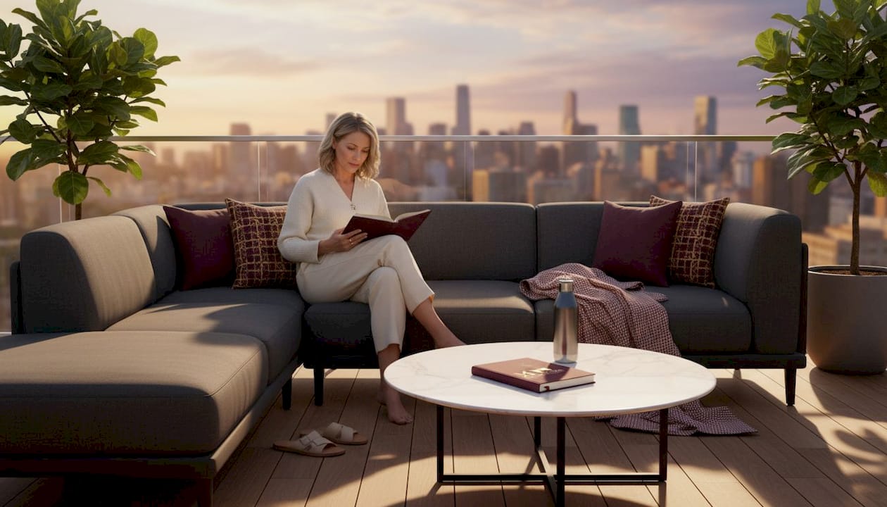 Luxury modular sofa on rooftop terrace