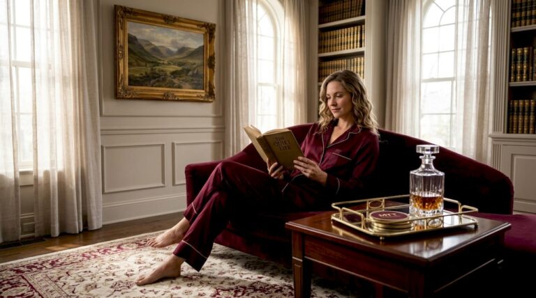 Elegant living room with woman reading