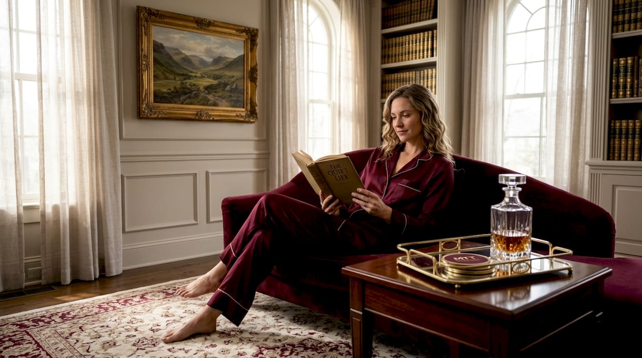 Elegant living room with woman reading