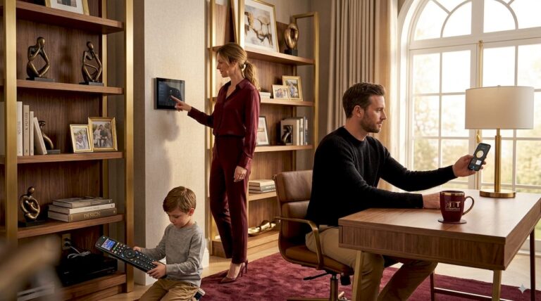 Family interacting with smart home devices