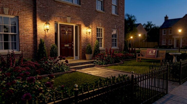 Wide view of attractive home exterior with landscaping
