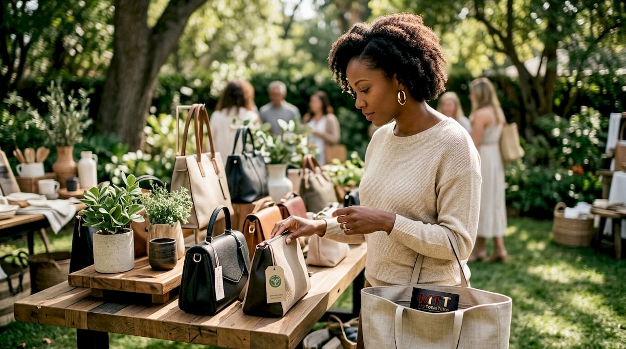 Consumer examining eco-friendly luxury products