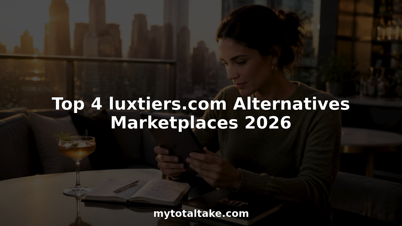 Woman browsing luxury marketplace on tablet at café