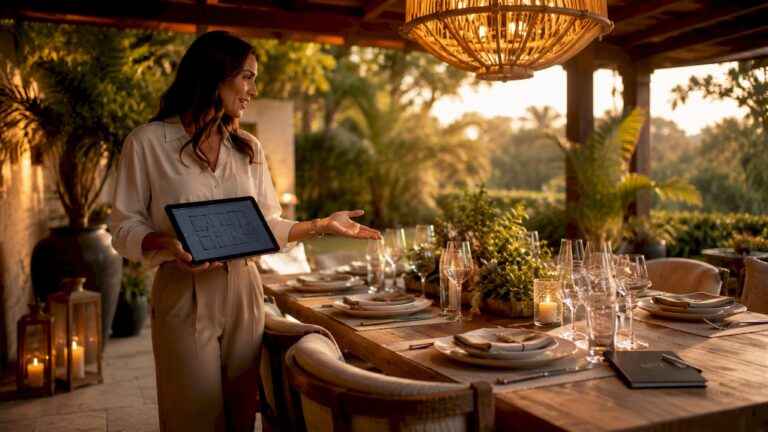 Interior designer planning luxury dining layout