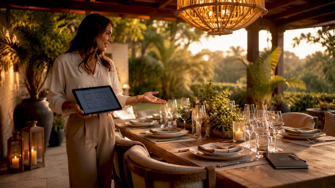 Interior designer planning luxury dining layout