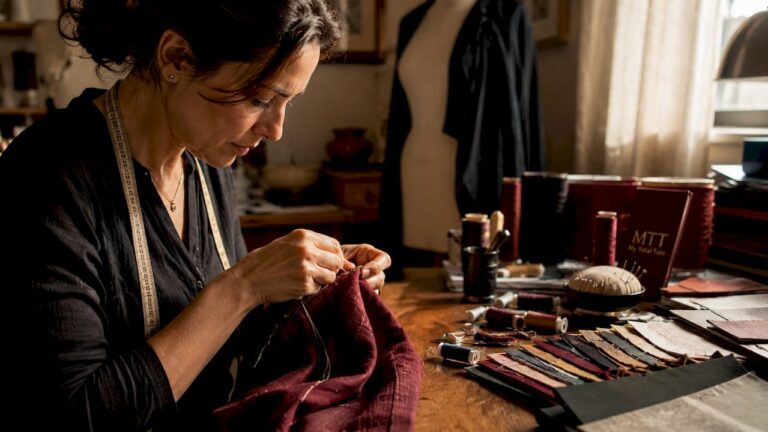 Artisan hand-stitching designer garment