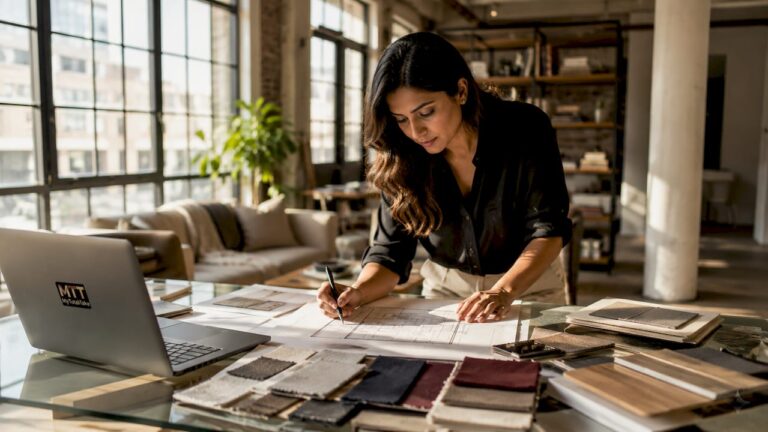 Interior designer sketching room layouts