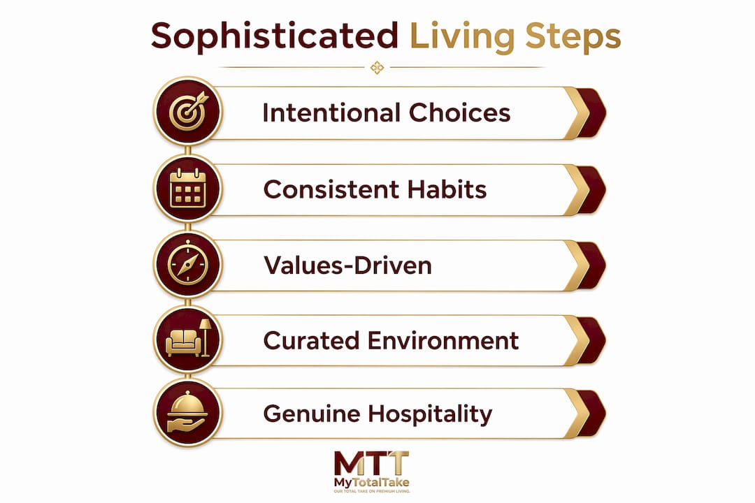 Infographic outlining steps of sophisticated living