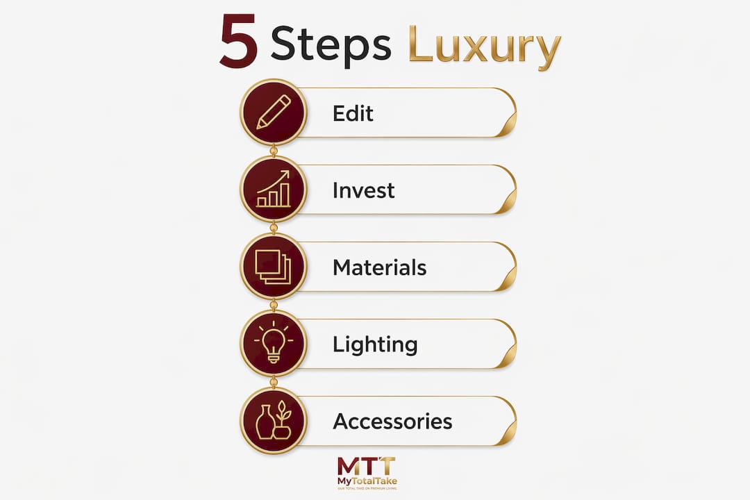 Infographic outlining five key steps to curate a luxury home