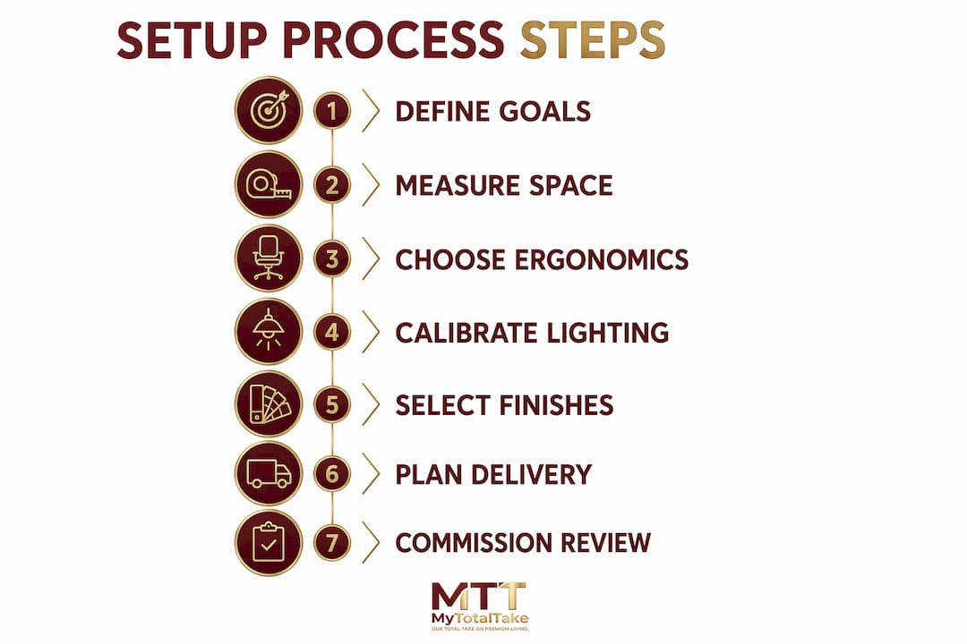 Infographic illustrating premium home office setup steps