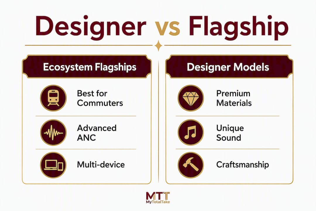 Infographic comparing designer and flagship headphones