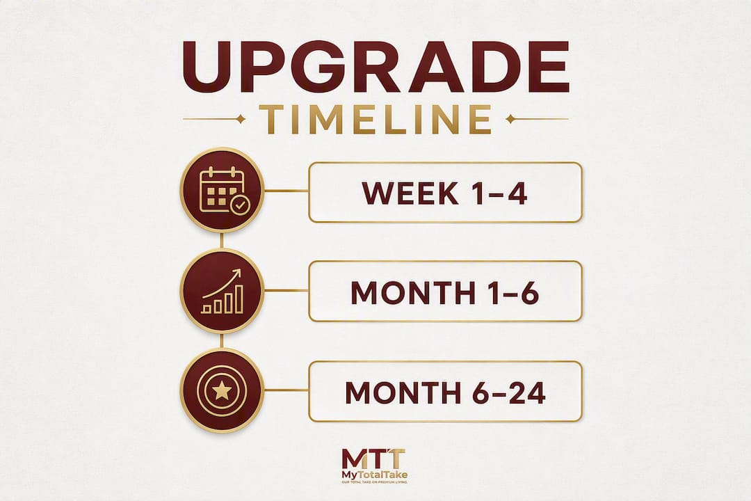 Infographic showing phased timeline for lifestyle upgrades
