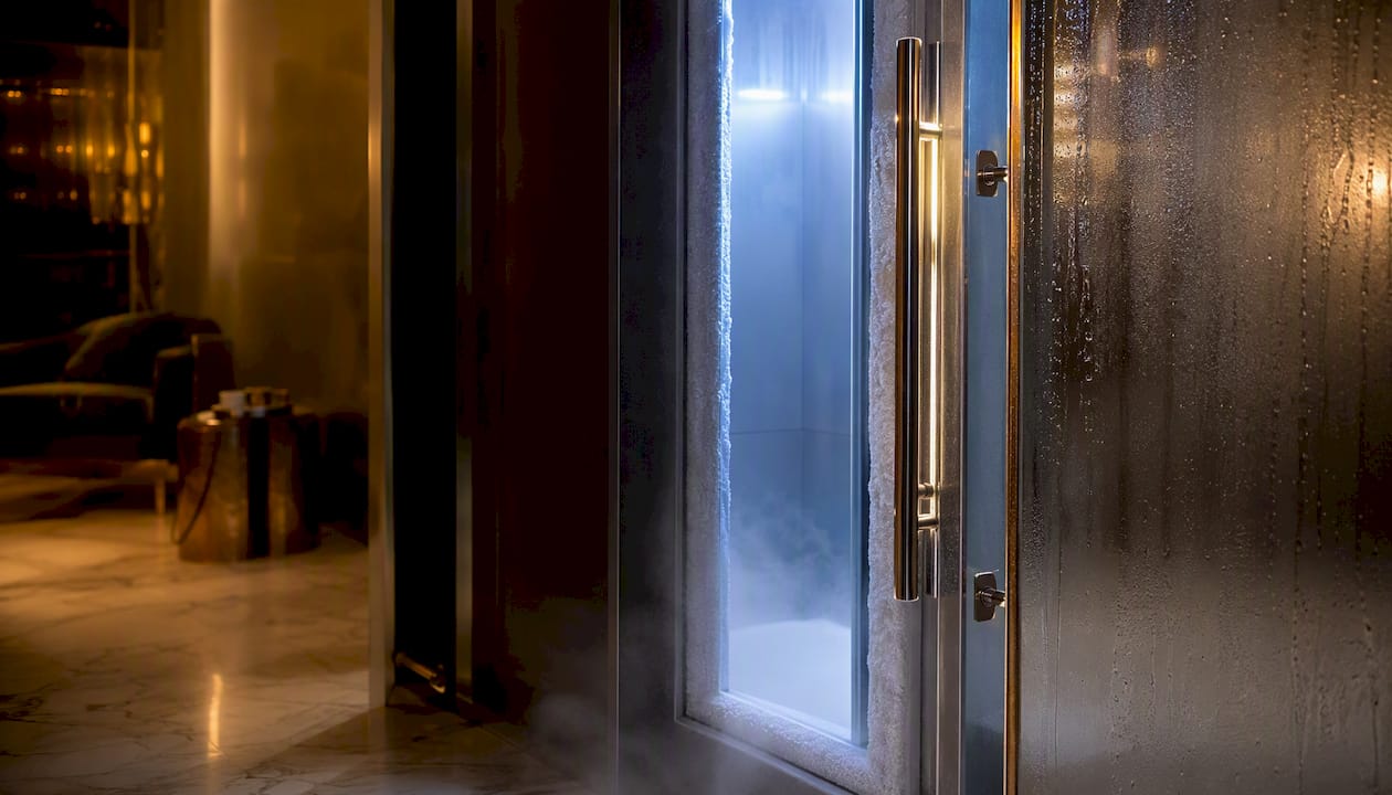 Partial view of cryotherapy chamber door