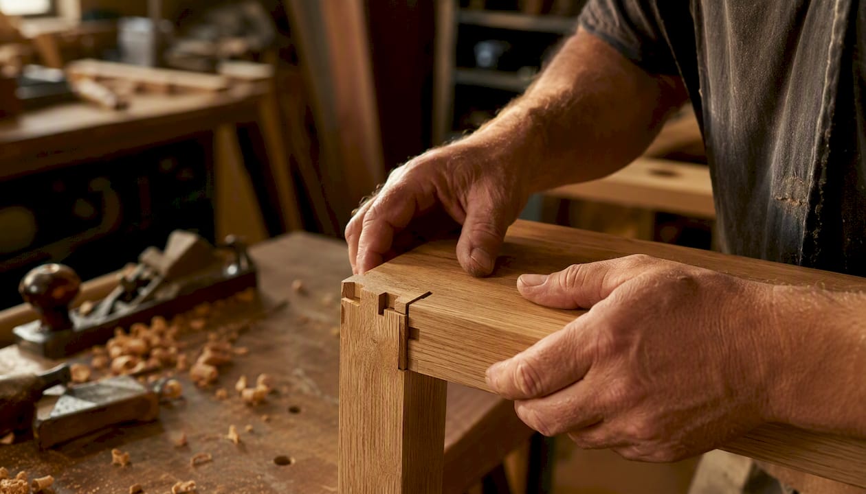 Hands assembling dovetail wood joinery