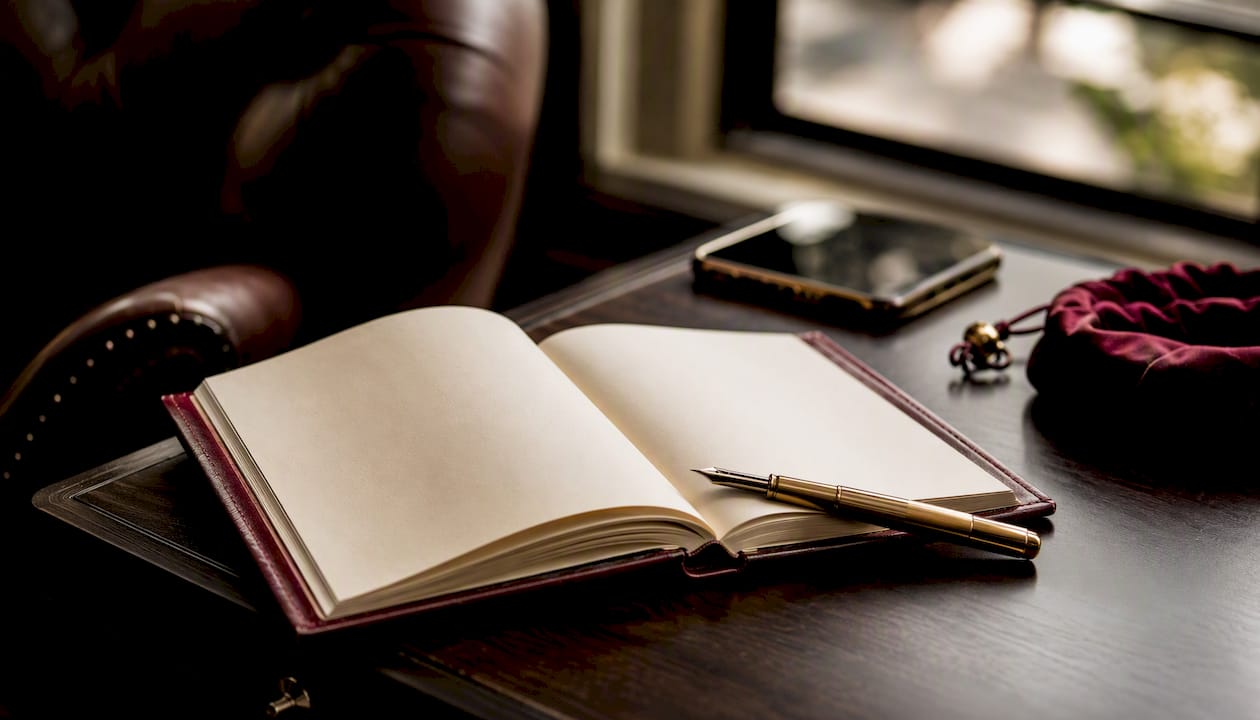 Luxury journal and pen in upscale home office
