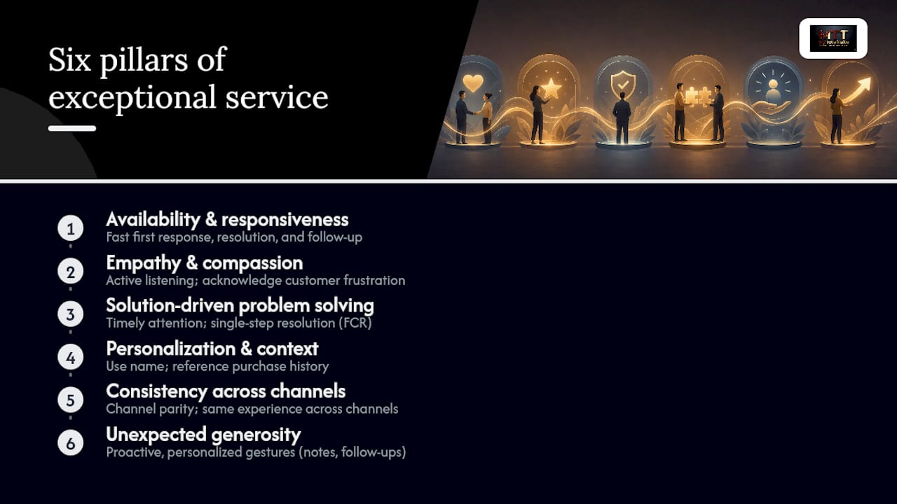 Diagram of six pillars of customer service