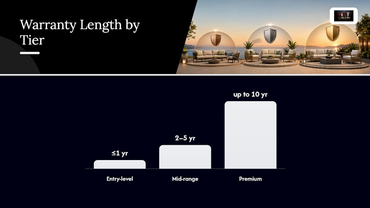 Diagram comparing outdoor lounge set features by budget level