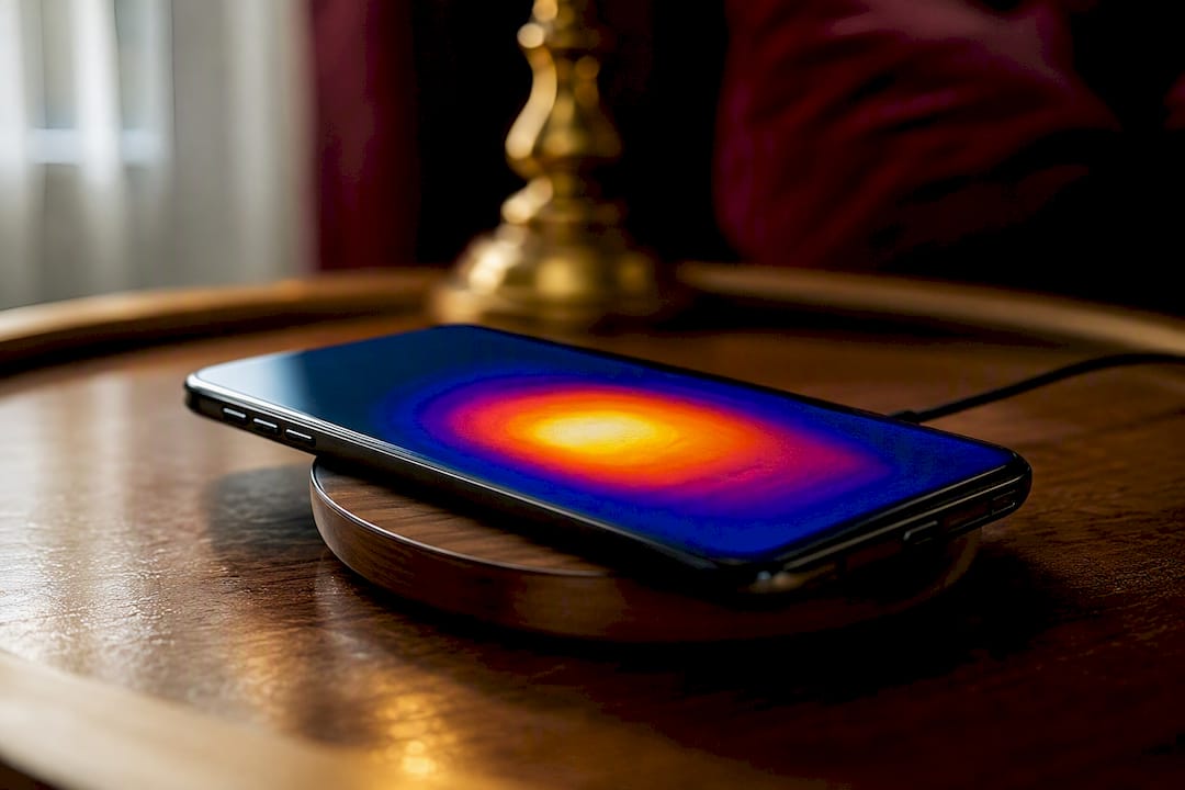 Thermal heat pattern of phone on wireless charger
