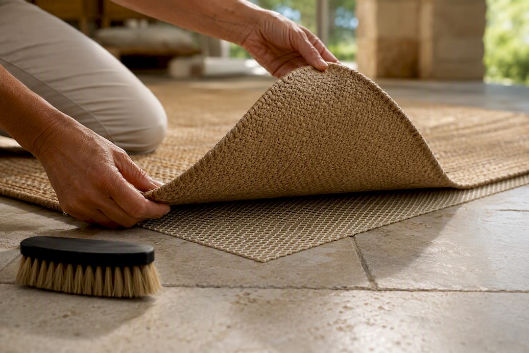 Inspecting airflow beneath an outdoor rug