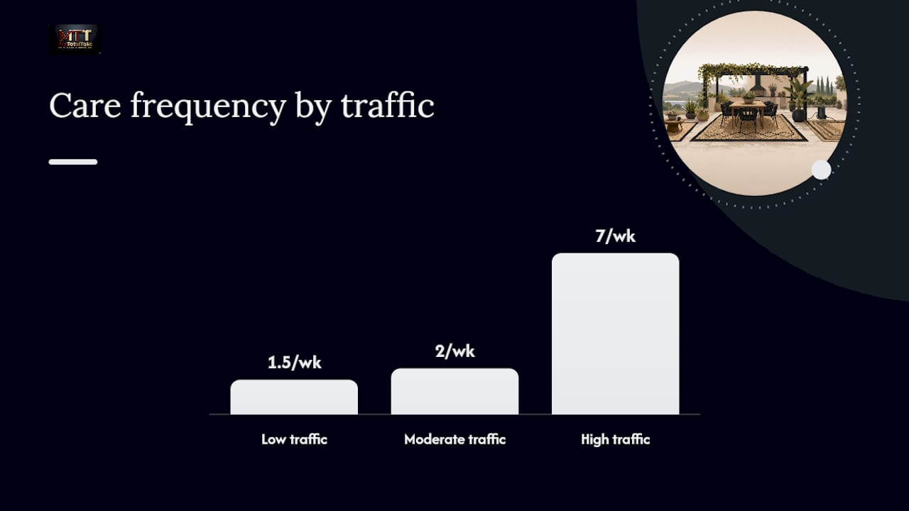 Outdoor rug cleaning frequency by traffic level