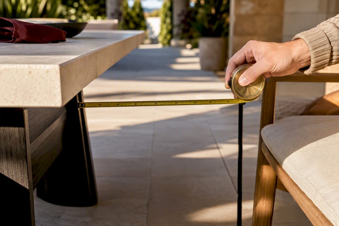 Measuring patio chair clearance beside table