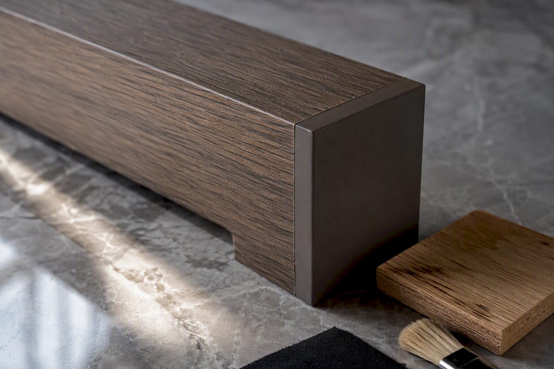 Wood-grain finish on aluminum frame