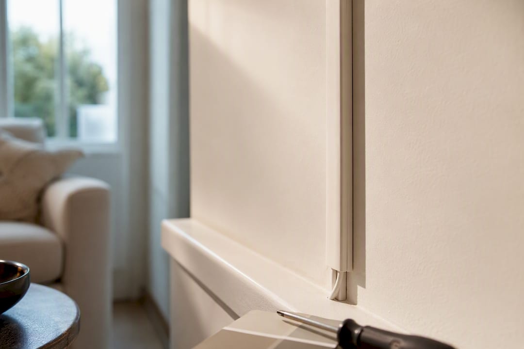 Paintable raceway concealing cables on plaster wall