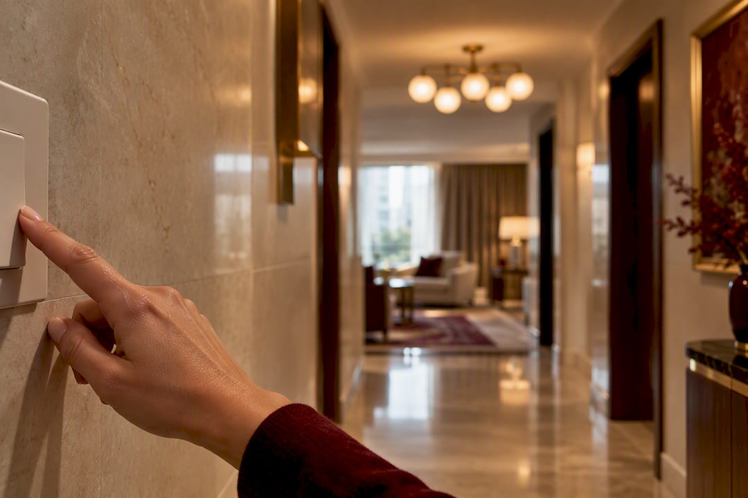Hand pressing anonymous smart wall switch