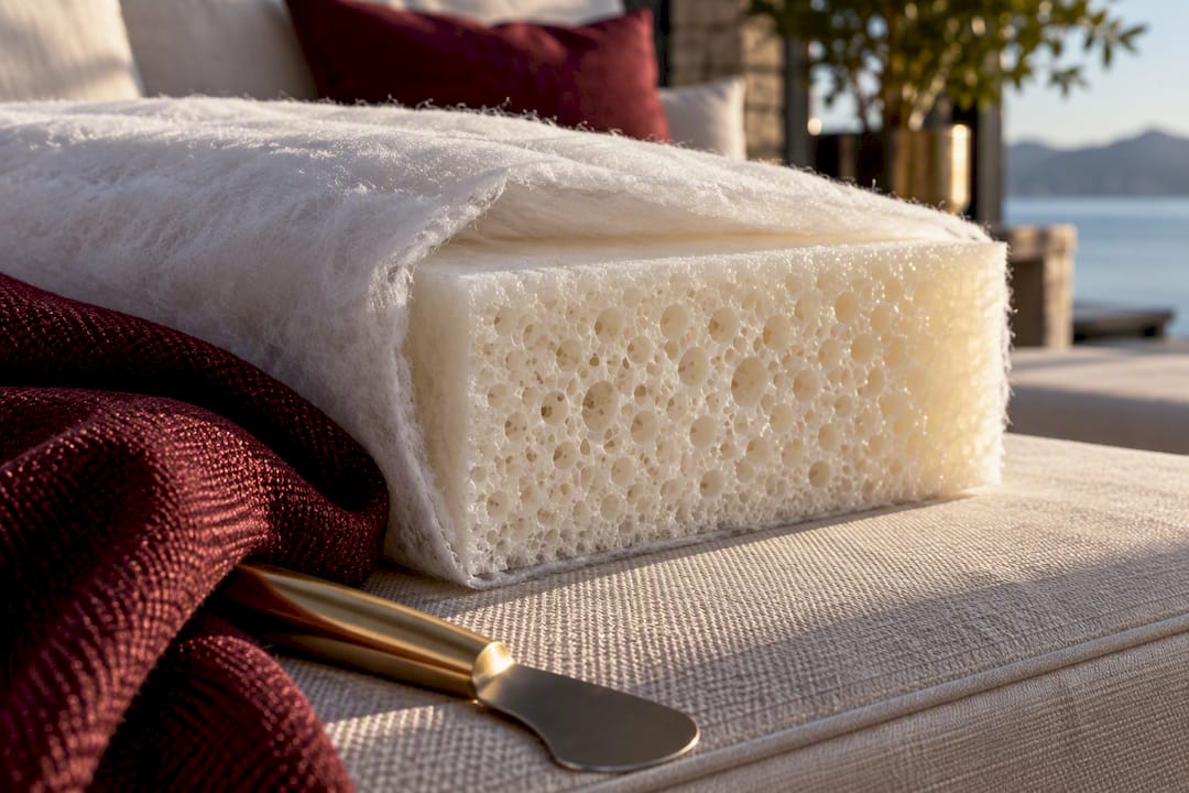 Layered outdoor cushion foam cross section