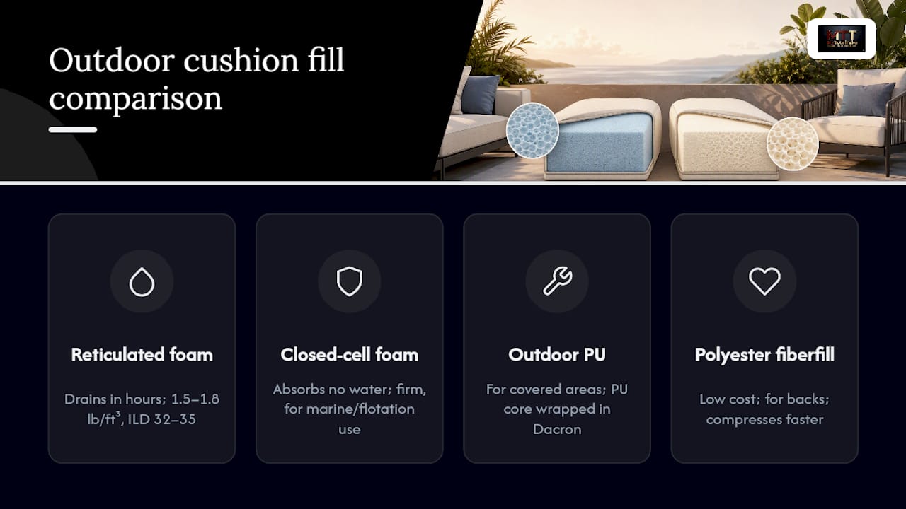 Comparison of four outdoor cushion fillings